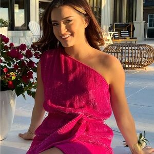 RETROFETE Ella Pink One-Shoulder Asymmetrical Dress-XS